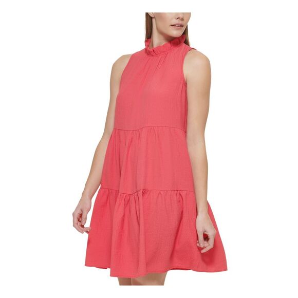 CALVIN KLEIN Womens Pink Back Button Sleeveless Above The Knee A-Line Dress 10 - Picture 3 of 4